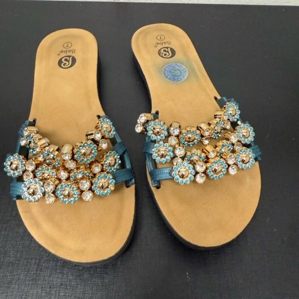 Babe Blue Floral Sandals Size 7